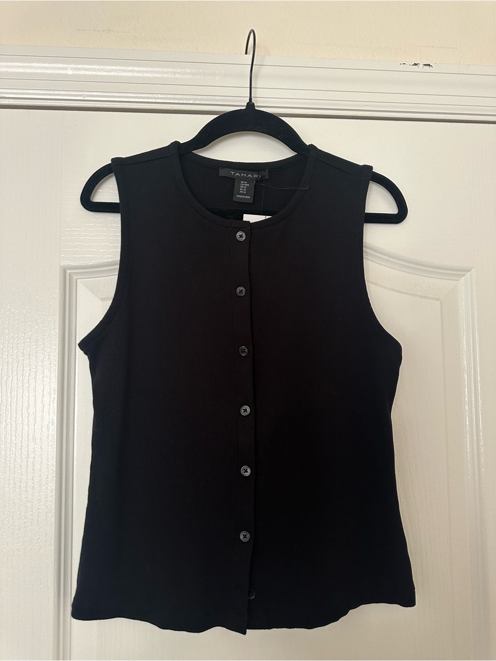 Tahari Sleeveless Button-Front Ribbed Top NWT